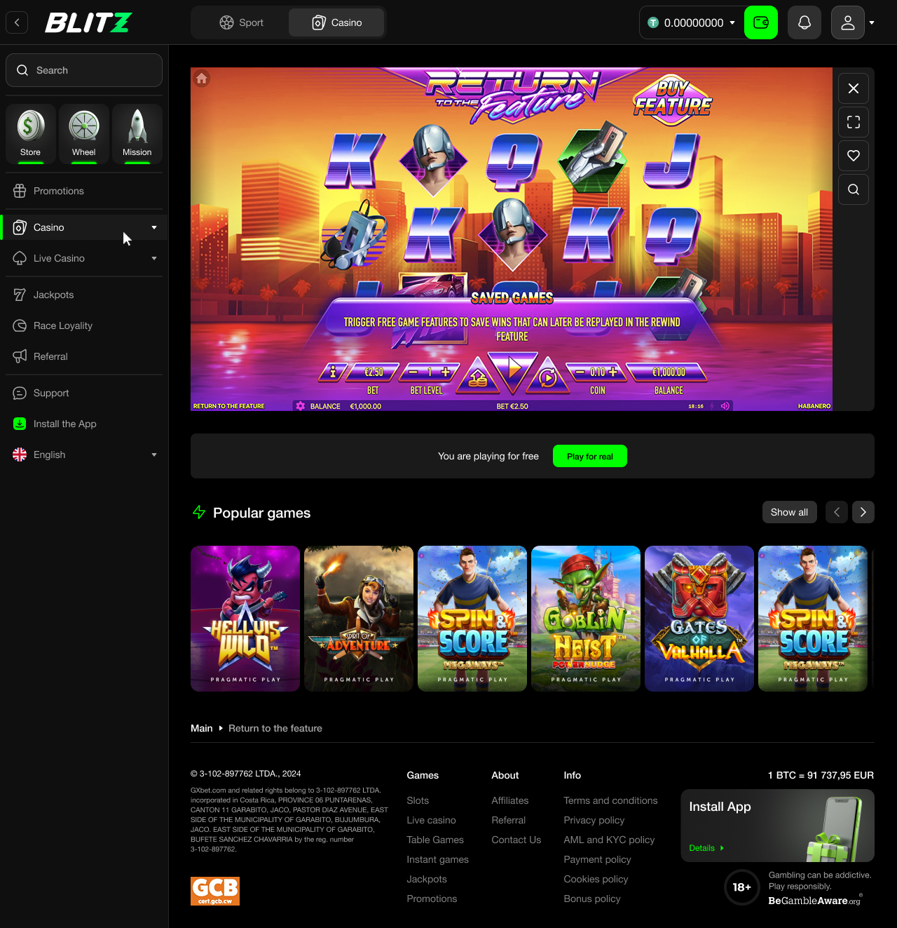 Features von Blitz bet